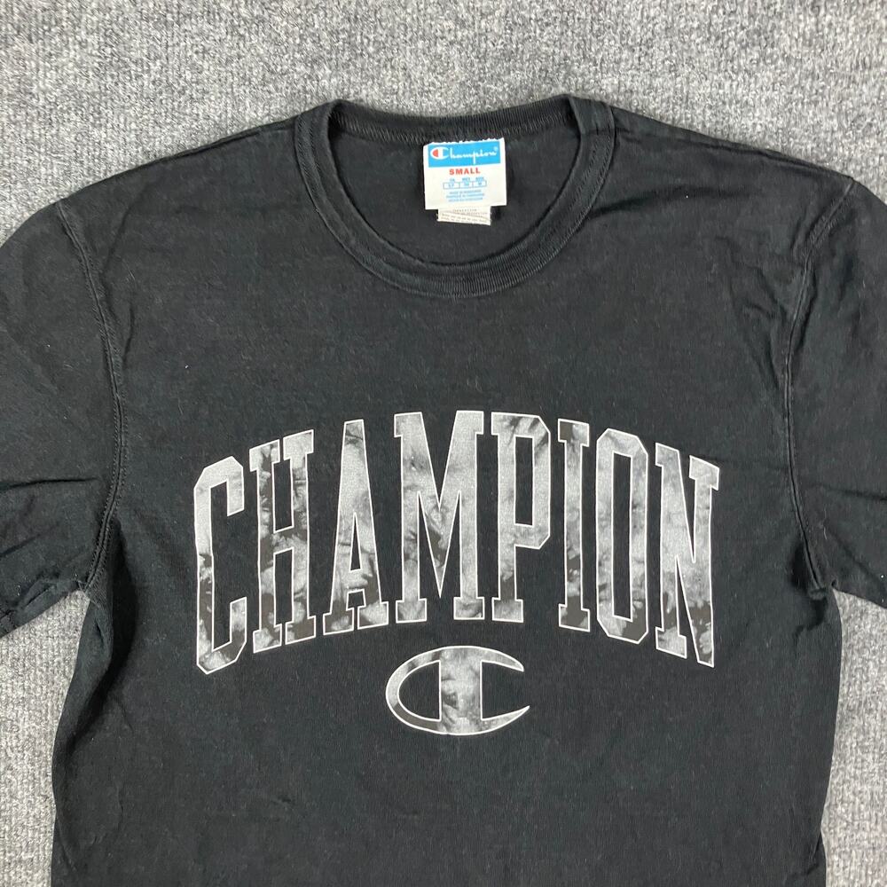Champion T-Shirt Mens Small Black Logo Graphic Tee Classic Fit Athletic Casual - Picture 2 of 7